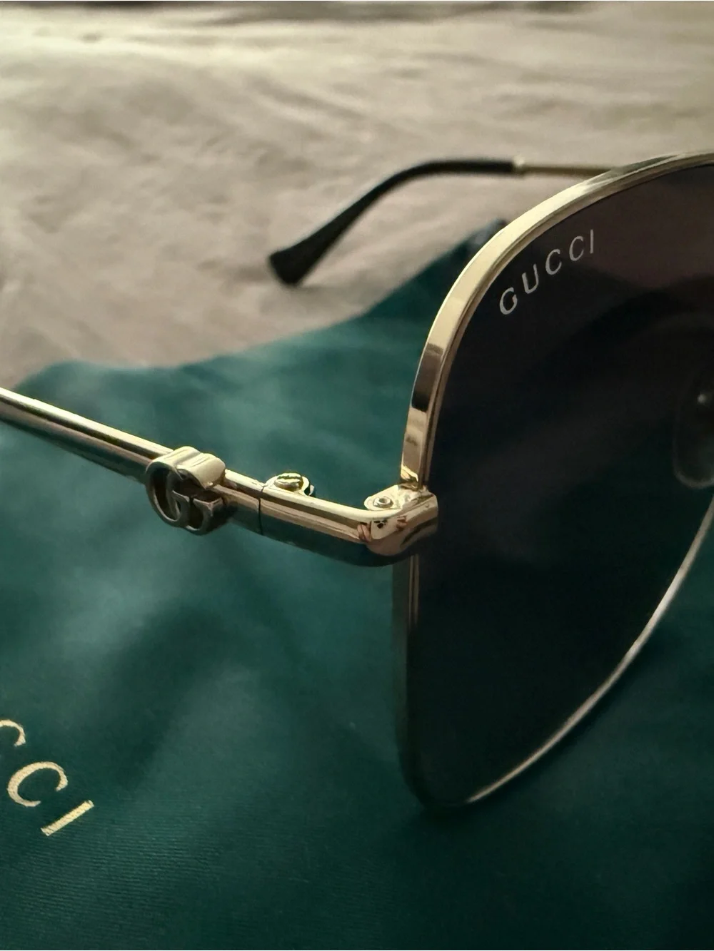 Gucci Gold Frame Brown Lens Sunglasses with Green Case